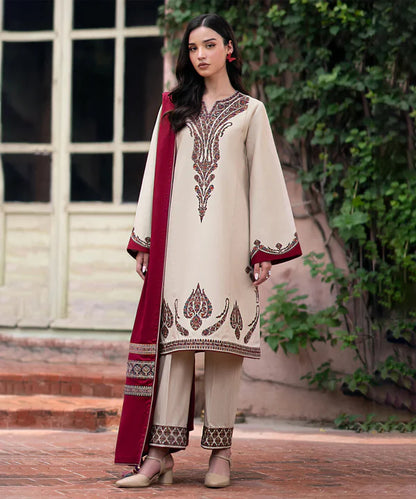3PCS Jazmin Dhanak Embroidered With Digitak Printed Wool Shawl Winter Collection D-99