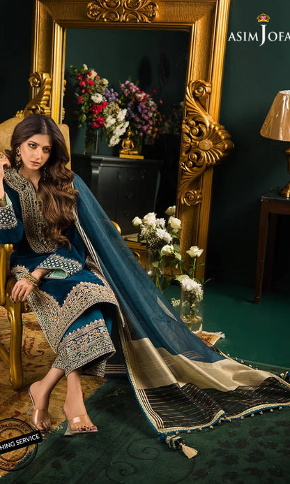 3PCS Velvet Embroidered Shirt With Organza Dupatta Velvet Collection- 300