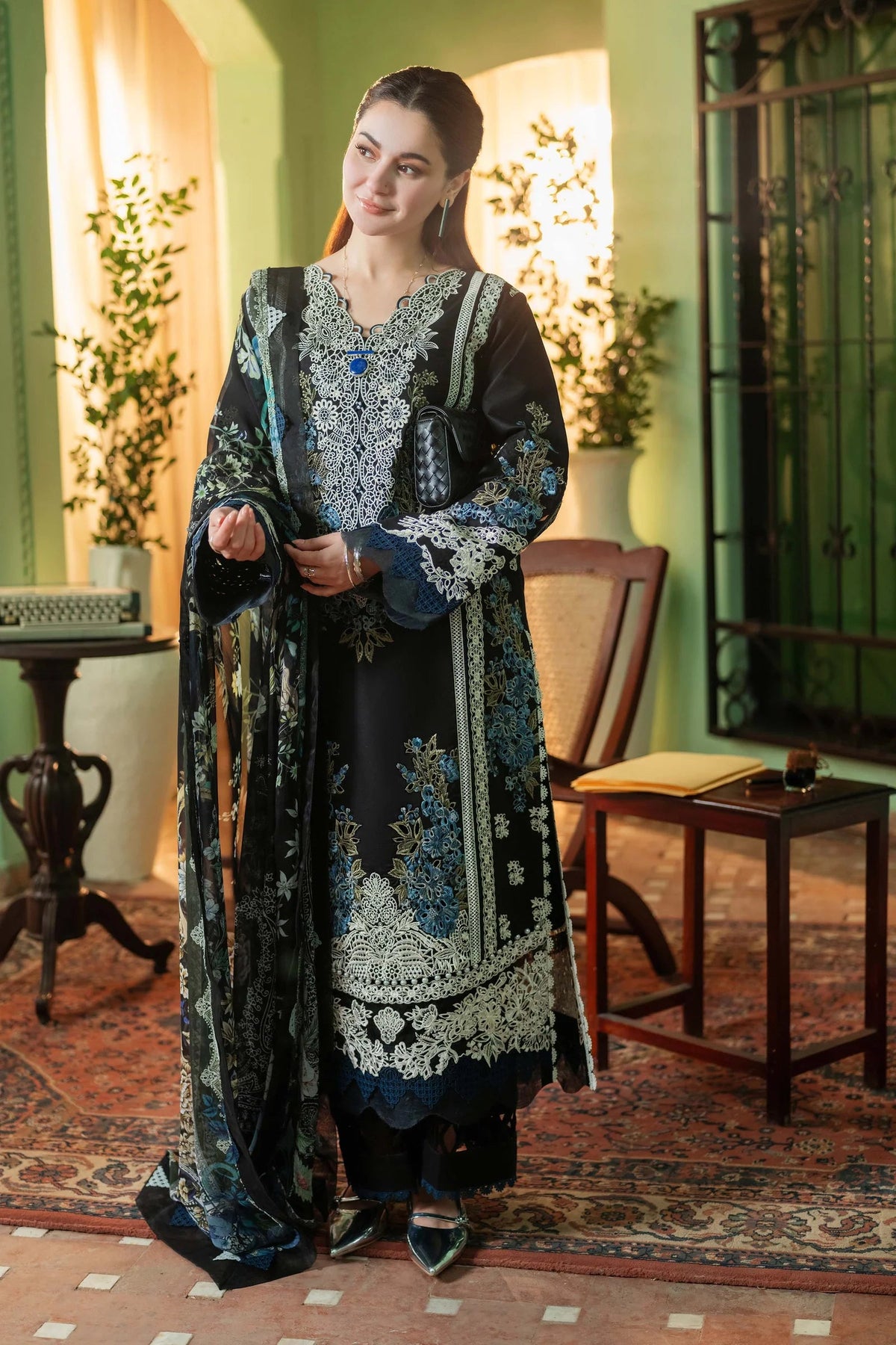 Dhanak-3PC Embroidered Shirt with Digital Printed Shawl - 3467