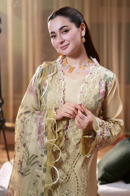 Dhanak-3PC Embroidered Shirt with Digital Printed Shawl-3333