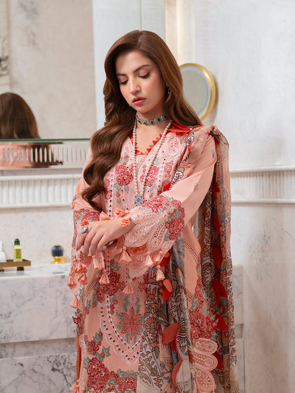 Lawn-3PC Chikankari Embroidered Shirt With Digital Printed Jacquard Dupatta-5271