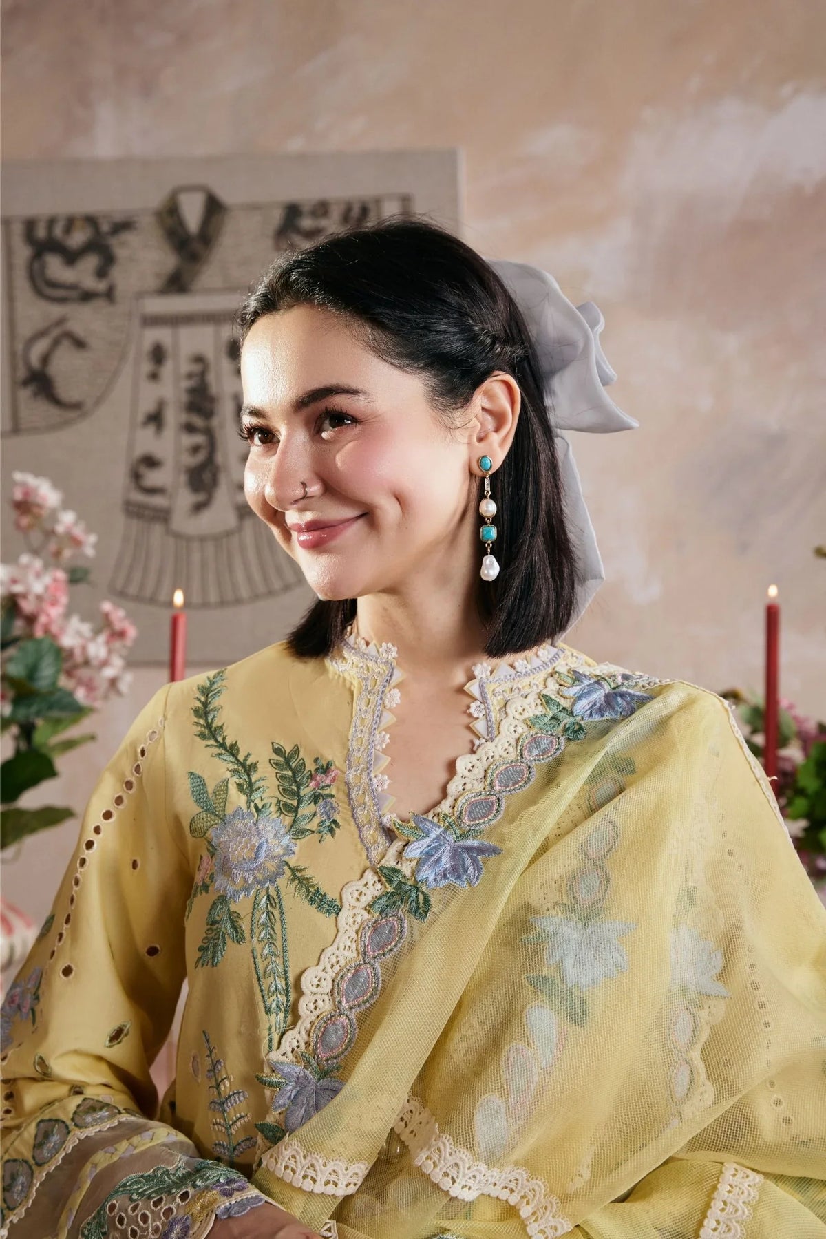Dhanak-3PC Embroidered Shirt with Khadi Net Embroidered Dupatta - 6453