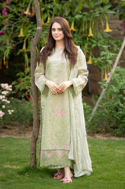 3PCS Dhanak Embroidered Shirt with Organza Embroidered Dupatta Winter Collection ULM- 3386