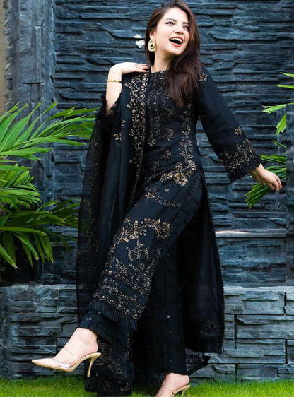 A+ 3PCS Embroidered Shirt with Organza Embroidered Dupatta Lawn Collection BULM- 1020