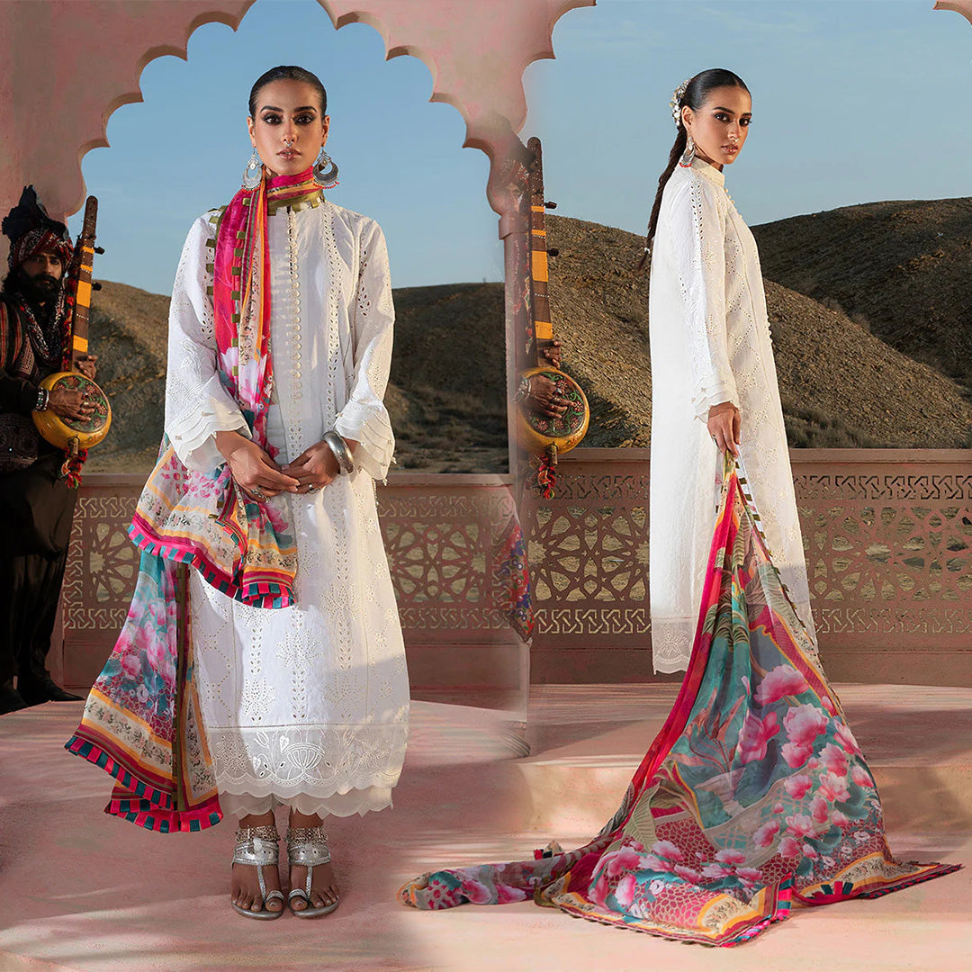 Dhanak 3PC Chikankari Embroidered With Digital Printed Shawl-104
