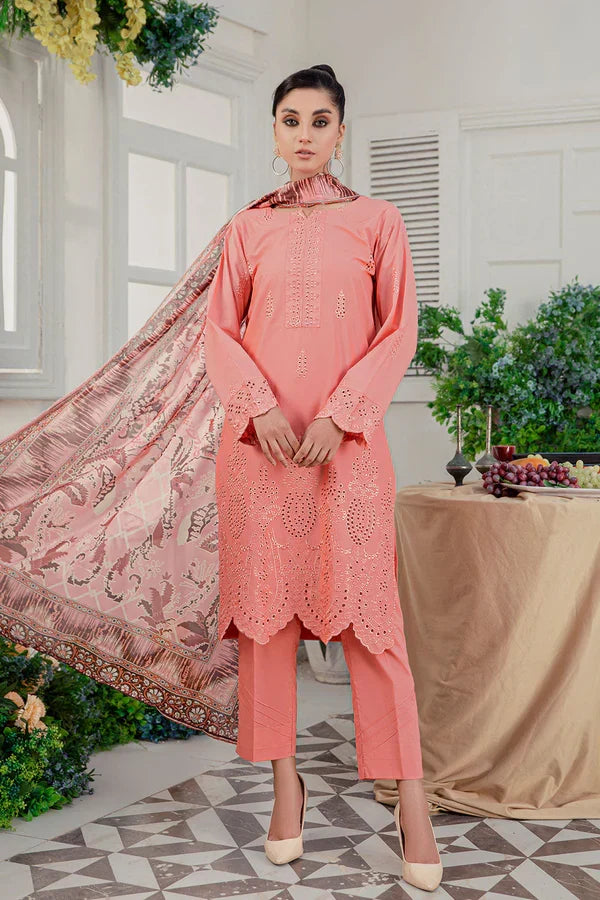 3PC Dhanak Embroidered Shirt With Digital Printed Shawl-2003