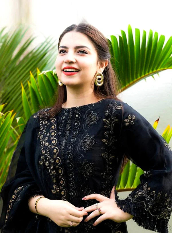 A+ 3PCS Embroidered Shirt with Organza Embroidered Dupatta Lawn Collection BULM- 1020