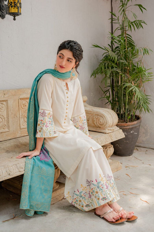Lawn 3PC Embroidered Shirt with Digital Printed Jauqard Dupatta BU-5018