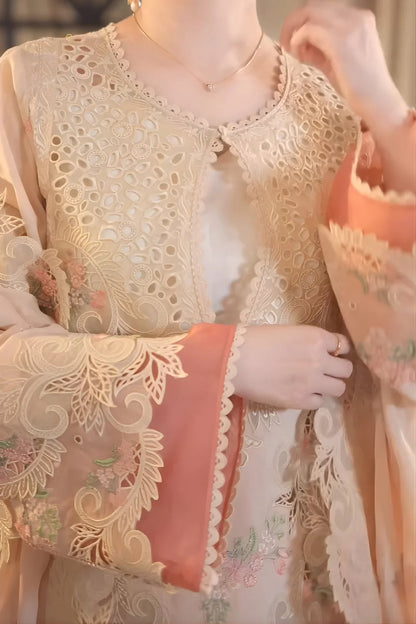 Dhanak-3PC Embroidered Shirt with Khadi Net Embroidered Dupatta - 6435