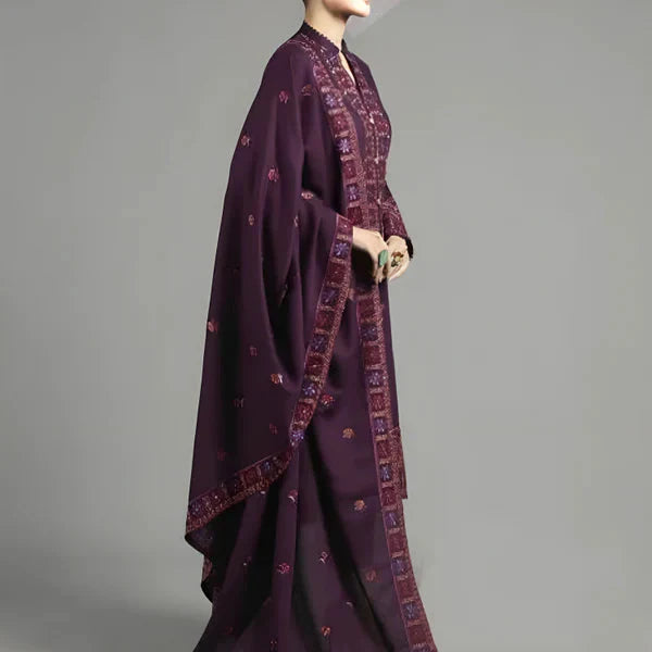 A+ 3PCS Dhanak  Embroidered Shirt with Dhanak Embroidered Shawl Winter Collection ULM-3446