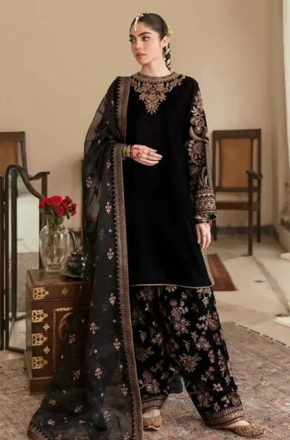 3PCS Embroidered Velvet Dress With Organza embroidered Dupatta Velvet Collection BULM- D-107