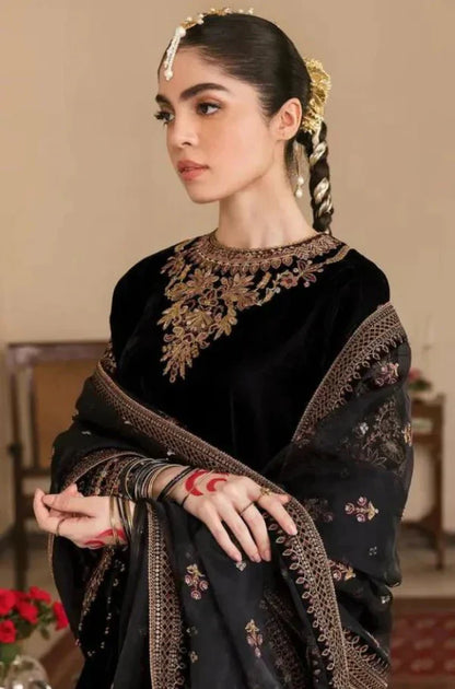 3PCS Embroidered Velvet Dress With Organza embroidered Dupatta Velvet Collection BULM- D-107