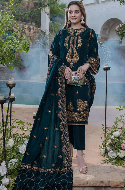 3PCS AZURE VELVET EMBROIDERED WITH VELVET EMBROIDERED DUPATTA LC Winter Collection BULM-950