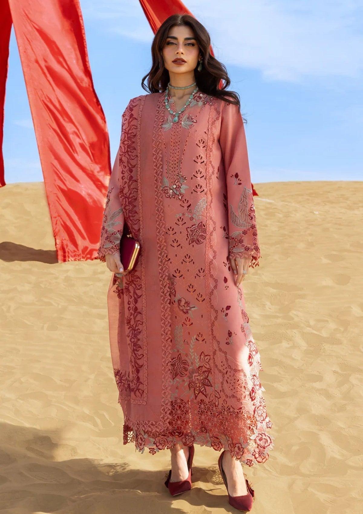 Dhanak-3PC Embroidered Shirt with Digital Printed Wool Shawl - 6364