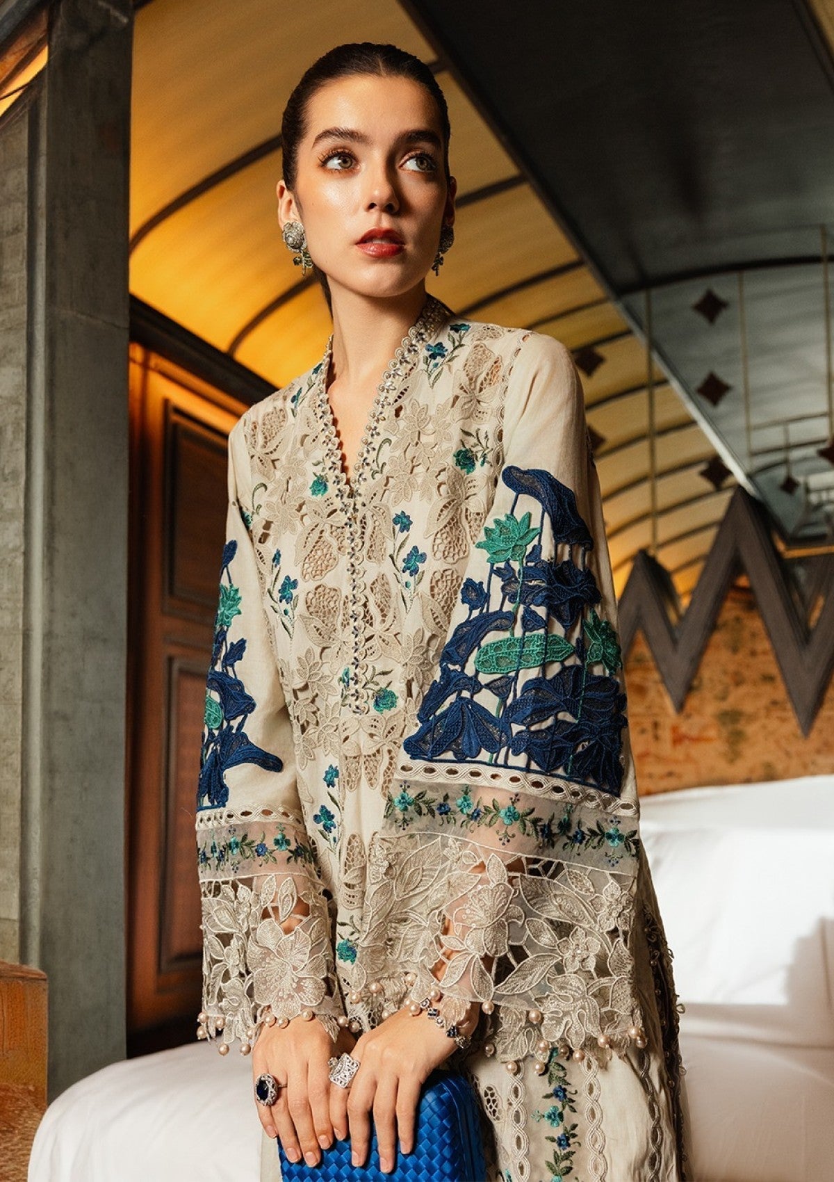 Dhanak-3PC Embroidered Shirt with Silk Embroiderd Dupatta - 6359