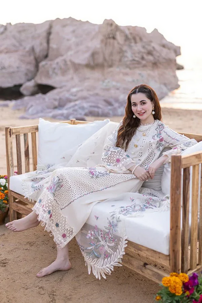Dhanak-3PC Embroidered Shirt with Khadi Net Embroidered Dupatta - 3115
