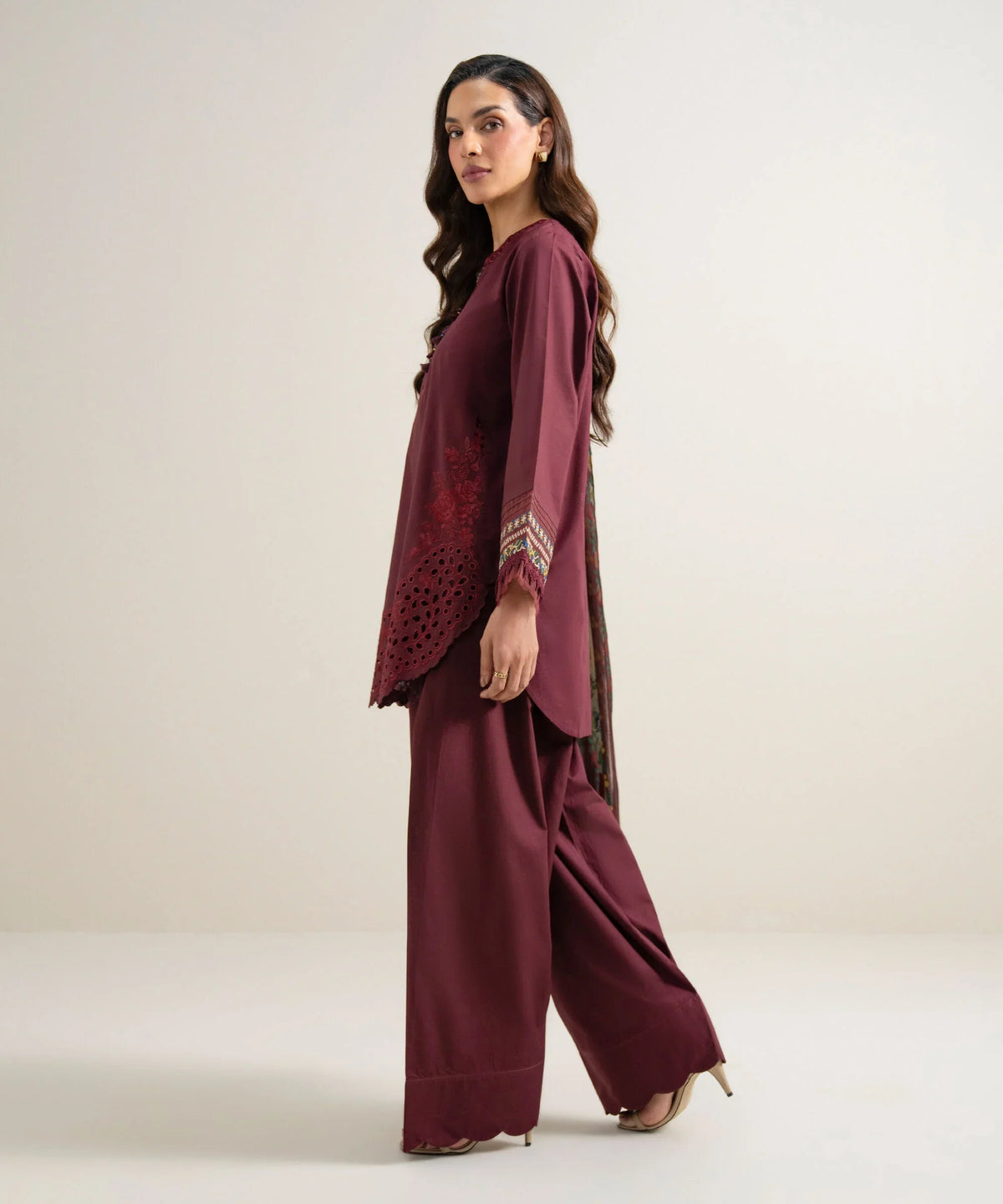 Dhanak-3PC Chikankari Embroidered Shirt with Digital Printed Shawl - 6457
