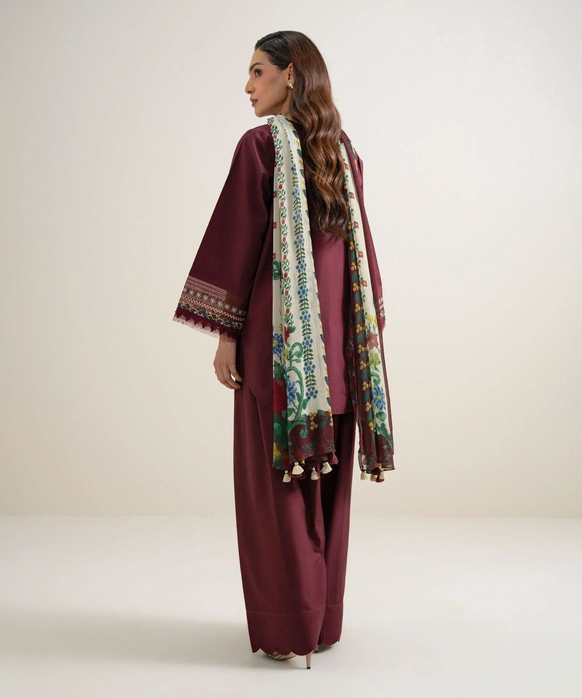 Dhanak-3PC Chikankari Embroidered Shirt with Digital Printed Shawl - 6457