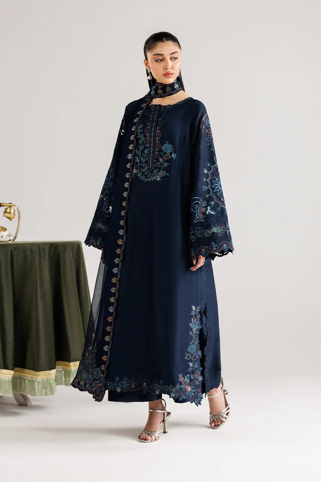 Dhanak-3PC Embroidered Shirt with Dhanak Embroidered Dupatta - 6361