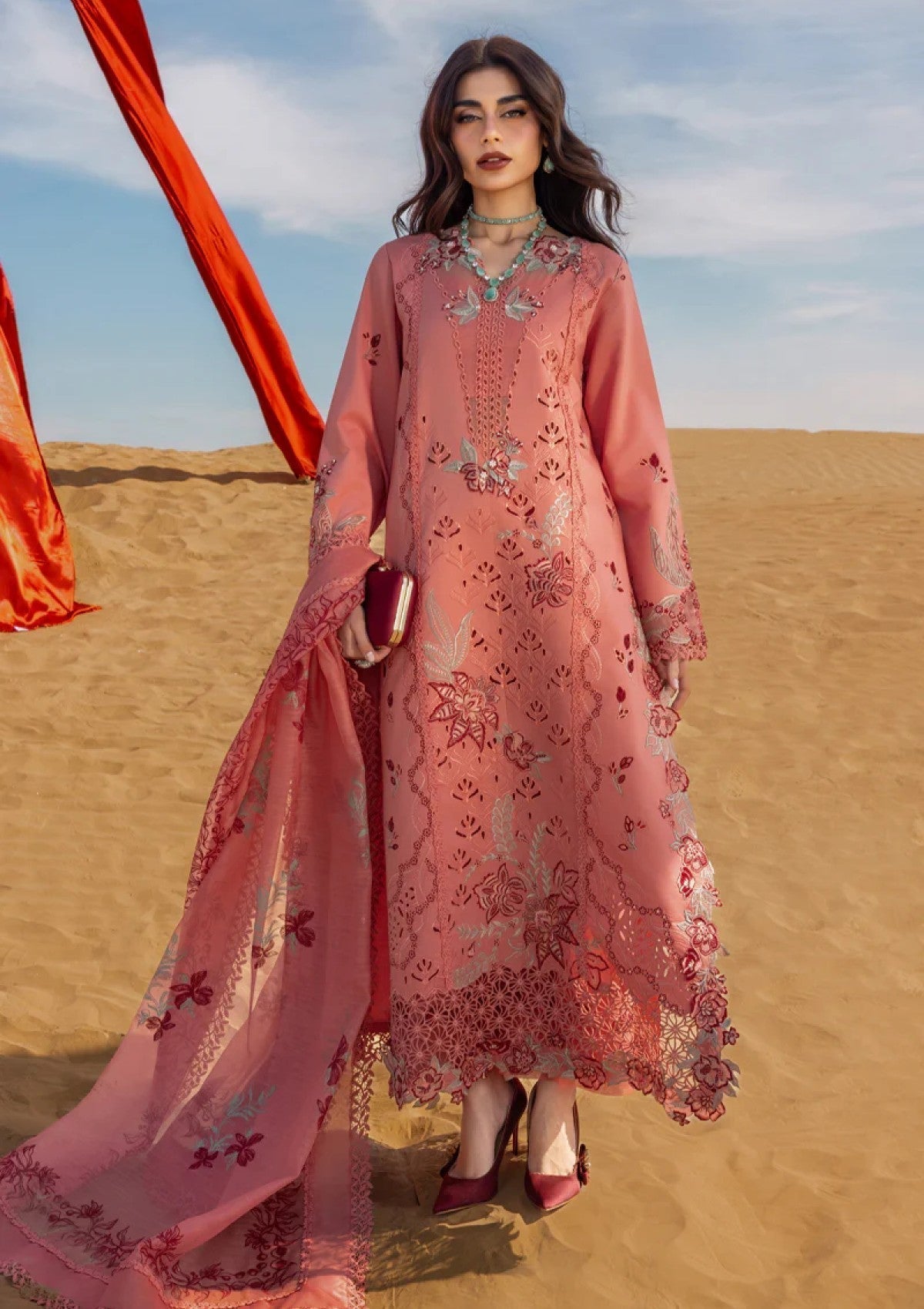 Dhanak-3PC Embroidered Shirt with Digital Printed Wool Shawl - 6364