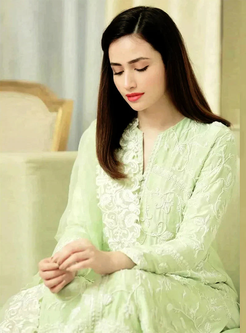 A+ 3PCS Embroidered with Organza Embroidered Dupatta Lawn Collection BULM-1058