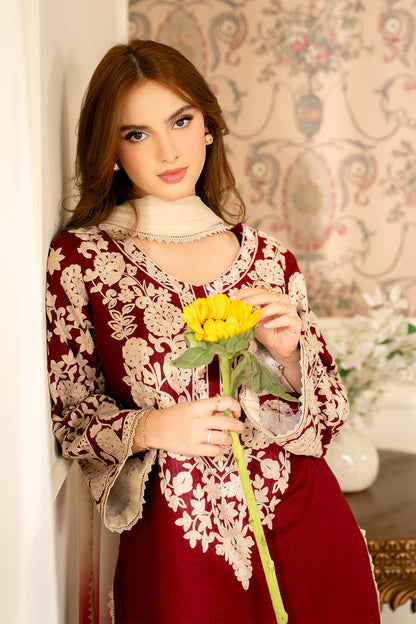 Dhanak-3PC Embroidered Shirt with Chiffon Embroidered Dupatta - 6366