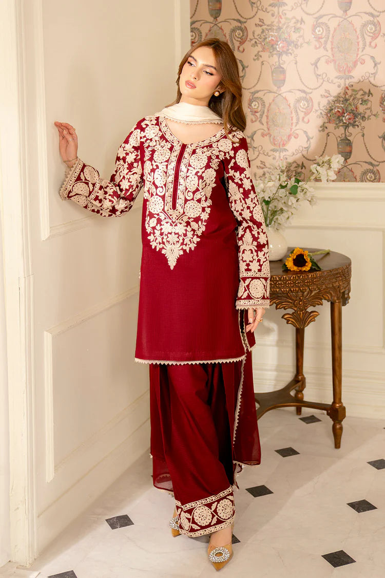 Dhanak-3PC Embroidered Shirt with Chiffon Embroidered Dupatta - 6366