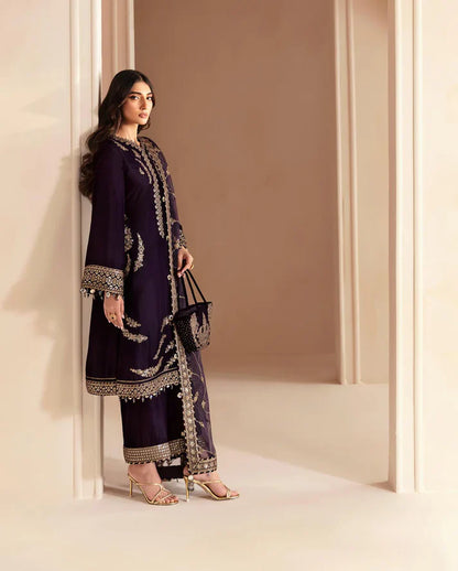 3PCS Embroidered Velvet Dress With Shamooz Silk Trouser Velvet Winter Collection 968
