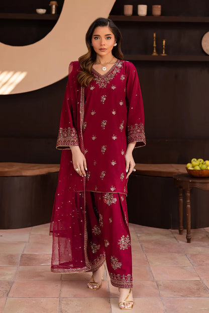 3PCS Dhanak Embroidered Shirt With Organza Embroidered Dupatta Winter Collection ULM-3370