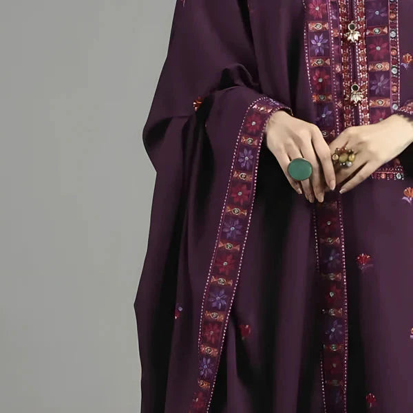 A+ 3PCS Dhanak  Embroidered Shirt with Dhanak Embroidered Shawl Winter Collection ULM-3446
