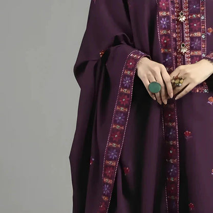 A+ 3PCS Dhanak  Embroidered Shirt with Dhanak Embroidered Shawl Winter Collection ULM-3446