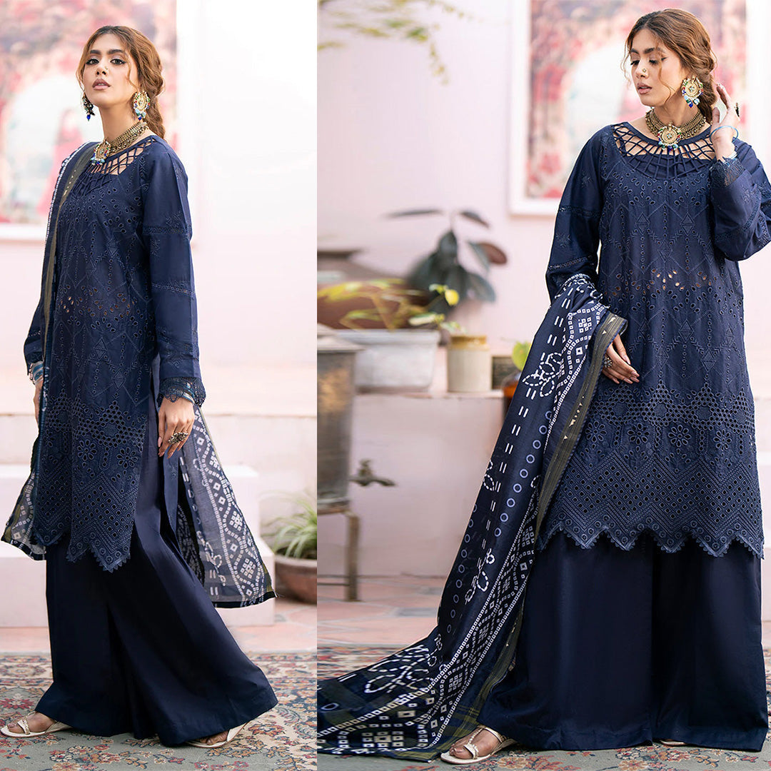 Chikankari 3PC  Dhanak Embroidered With Digital Printed Shawl-118