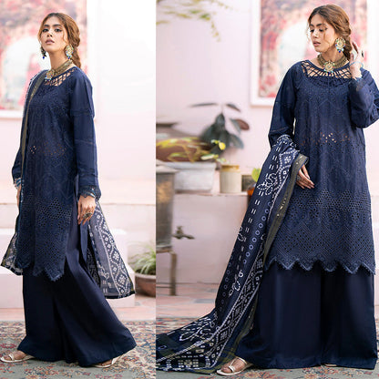Chikankari 3PC  Dhanak Embroidered With Digital Printed Shawl-118