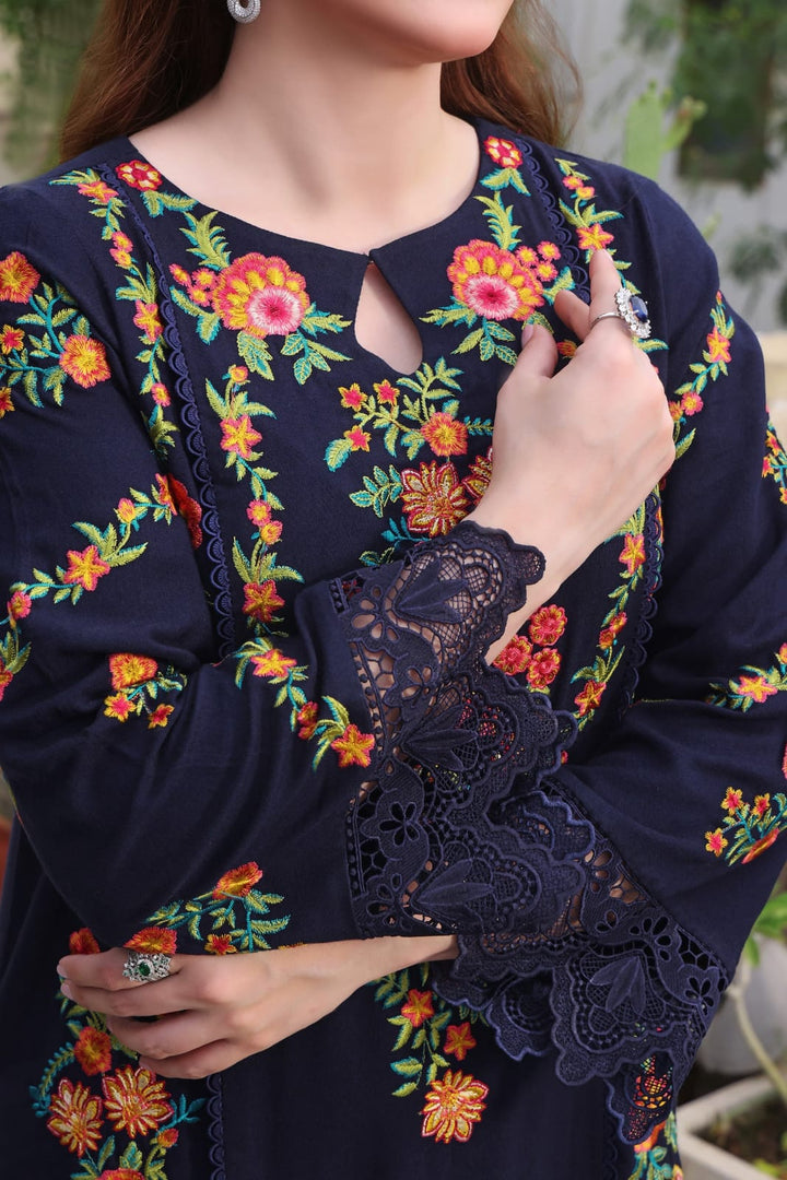 Dhanak-3PC Embroidered Shirt with Digital Printed Wool Shawl - 3545