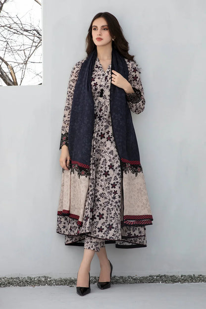 3PCS BAROQUE KARANDI PRINTED SHIRT WITH KARANDI PRINTED DUAPTTA AND TROUSER Winter Collection ULM-802