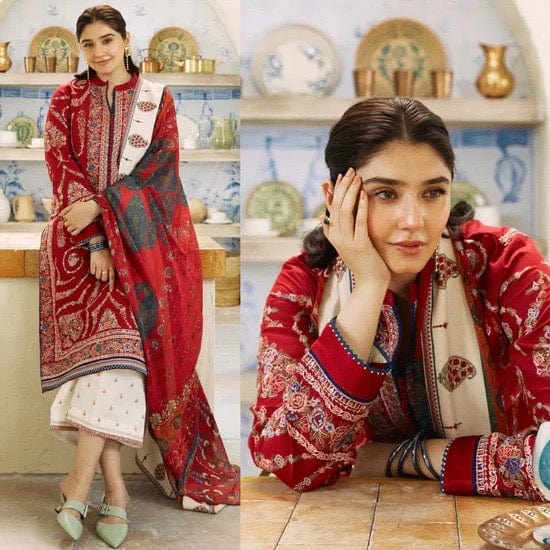 3PC Lawn Embroidered Shirt With Printed Jauqard Dupatta BU-5154
