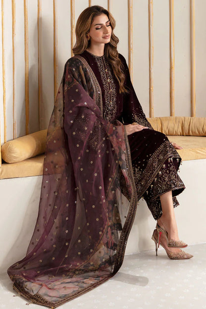 3PCS -Embroidered Velvet Dress with Organza Dupatta Velvet Collection-750
