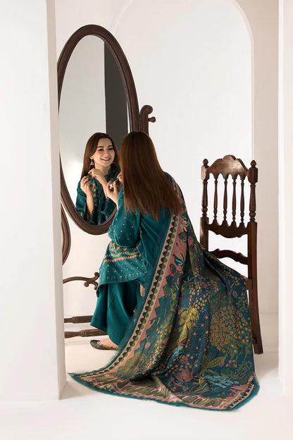 A+ 3PCS SOBIA NAZIR - DHANAK EMBROIDERED SHIRT WITH TWILL PRINTED SHAWL AND TROUSER Winter Collection ULM-685
