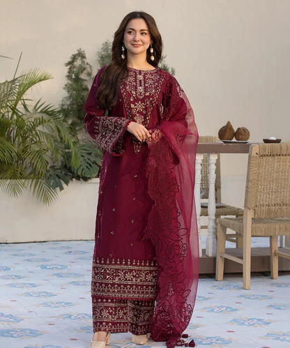 3PCS Dhanak- Embroidered Shirt with Organza Embroidered Dupatta Winter Collection ULM- 3285