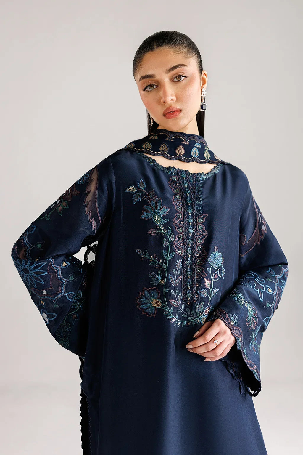 Dhanak-3PC Embroidered Shirt with Dhanak Embroidered Dupatta - 6361