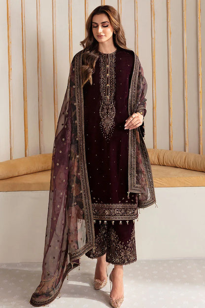 3PCS -Embroidered Velvet Dress with Organza Dupatta Velvet Collection-750