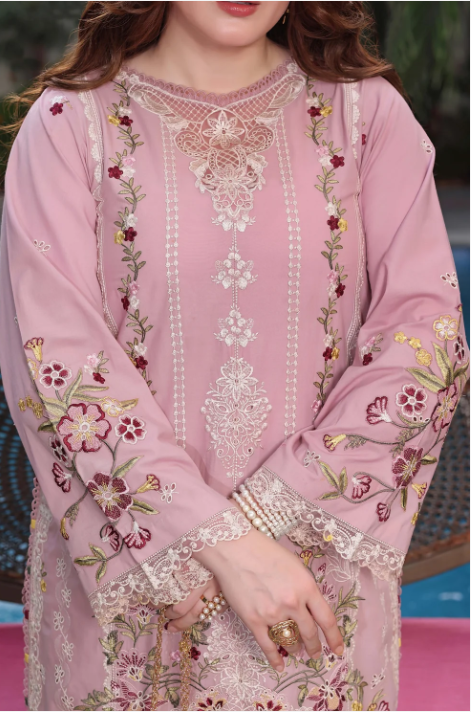 Dhanak-3PC Embroidered Shirt with Khadi Net Embroidered Dupatta - 6436