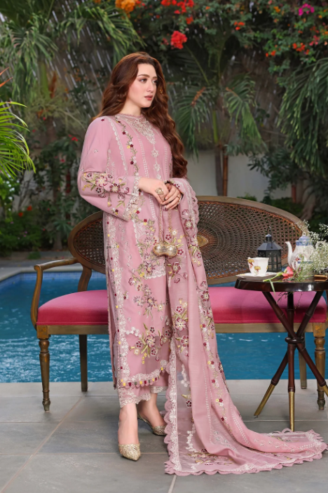 Dhanak-3PC Embroidered Shirt with Khadi Net Embroidered Dupatta - 6436