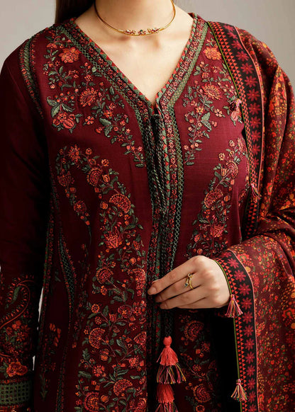 A+ 3PCS Hussain Rehar Dhanak Embroidered With Digital Printed Dupatta Winter Collection  ULM-172