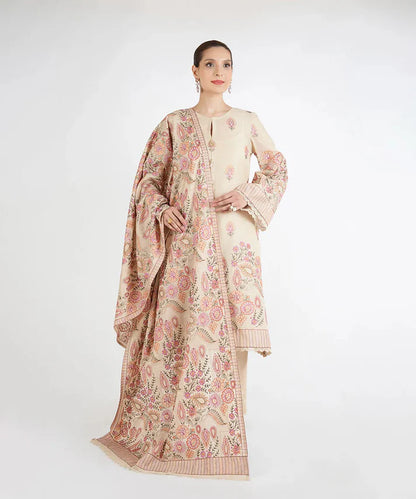 3PCS Dhanak  Embroidered Shirt with Dhanak Embroidered Shawl Winter Collection ULM-3399
