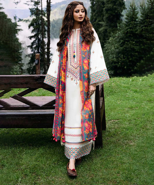 Lawn-3PC Embroidered Shirt with Digital Printed Jacquard Dupatta BU-5148