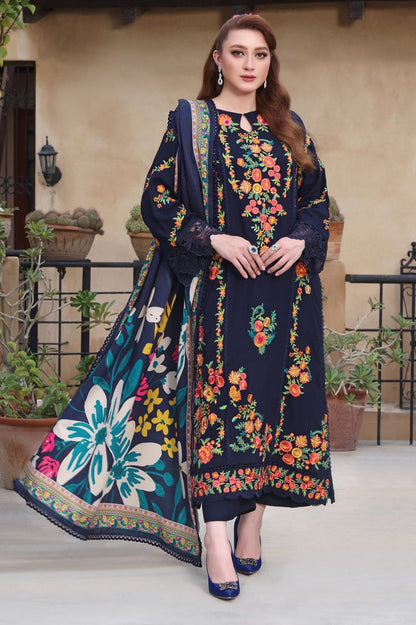 Dhanak-3PC Embroidered Shirt with Digital Printed Wool Shawl - 3545