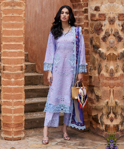 Dhanak 3PC Chekankari Embroidered With Digital Printed Shawl-109