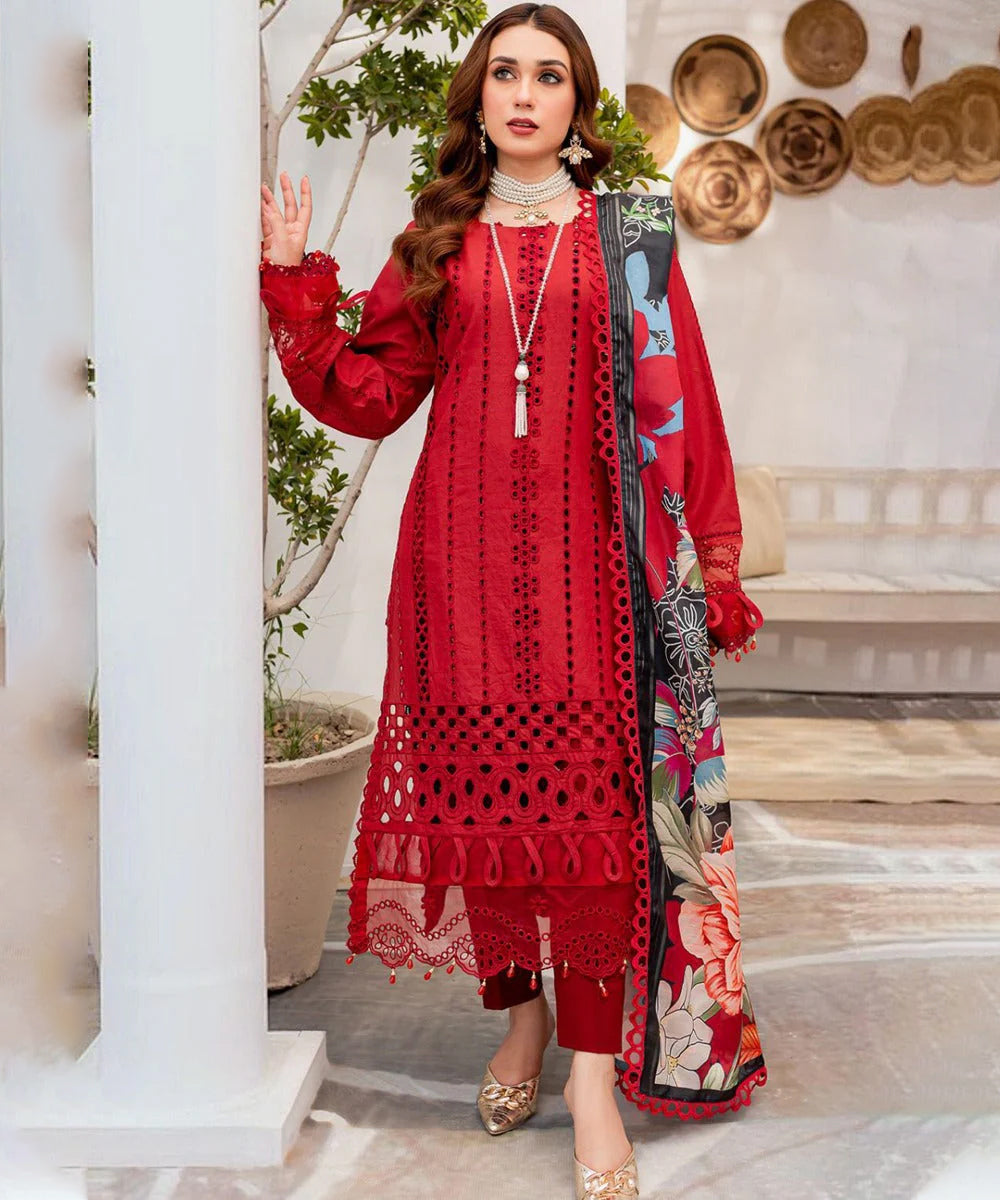Dhanak-3PC Embroidered Shirt with Digital Printed Shawl - 3160