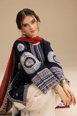 3PCS Embroidered Shirt with Digital Printed Jacquard Dupatta Lawn Collection B-1415